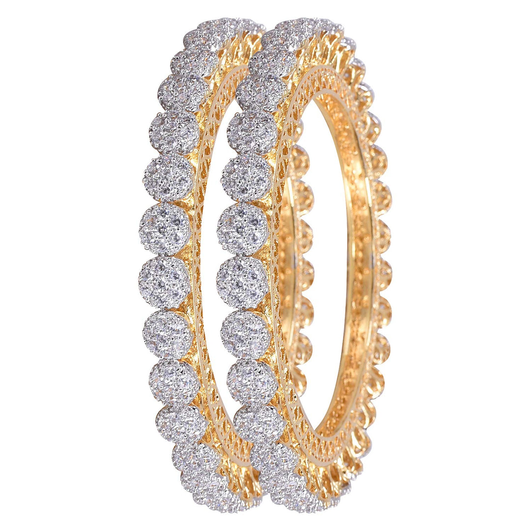 Gold Plated Brass Bangles with Swiss Cubic Zirconia | American Diamond Gold Plated CZ Diamond Pacheli Kada Bangles