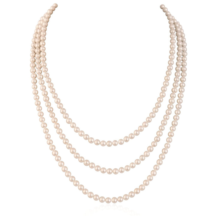 Three-Line White Round Pearl Necklace Set | Three-Line White Pearl Set - Elegant Long Necklace