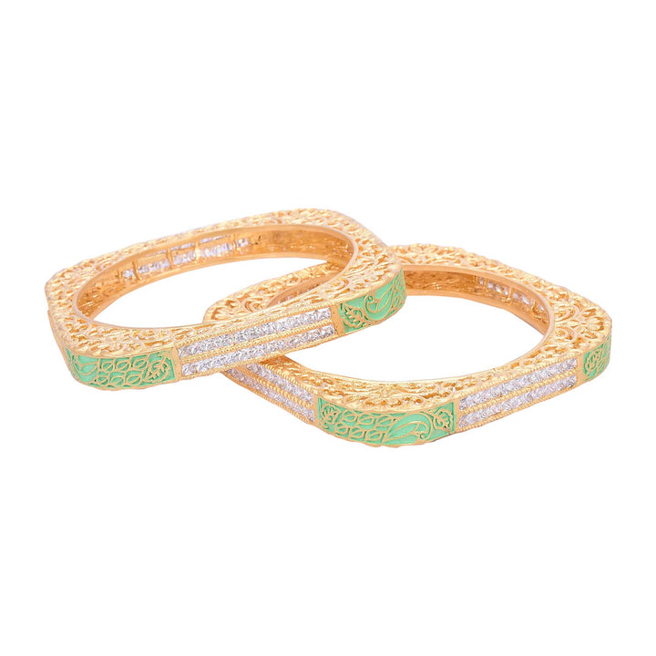 Gold-plated Green Mint Enamel Bangles | American Diamond Gold-Plated Mint Enamel Bangles