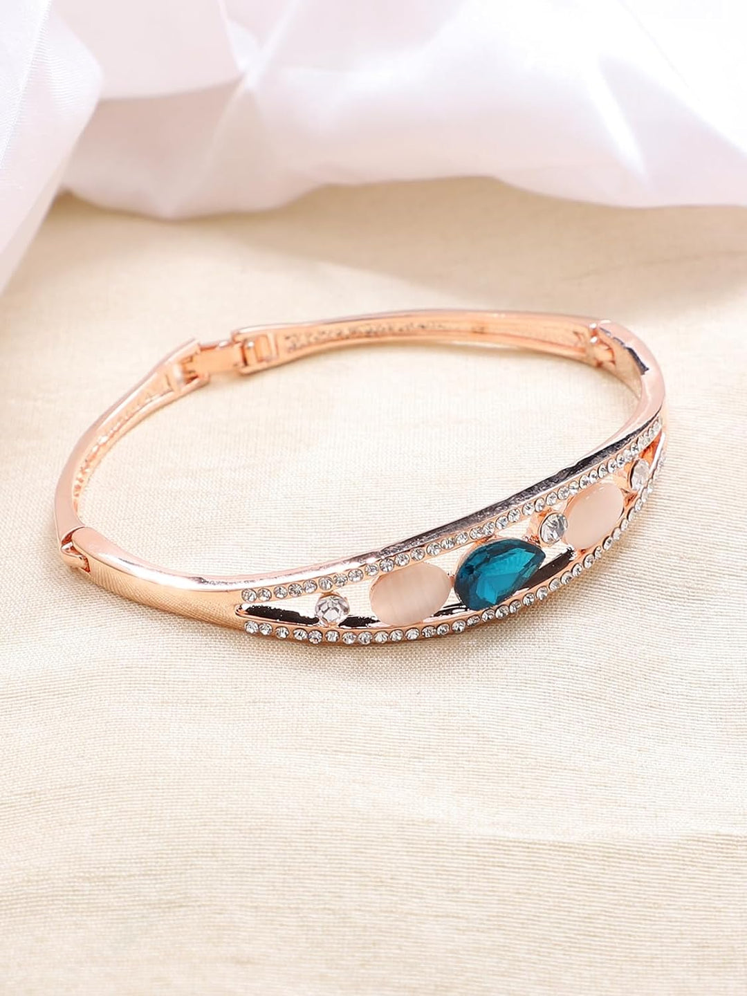Crystal Studded Bracelet for Women and Girls | Rose Gold Plated Blue Crystal Studded Bracelet for Women/Girls