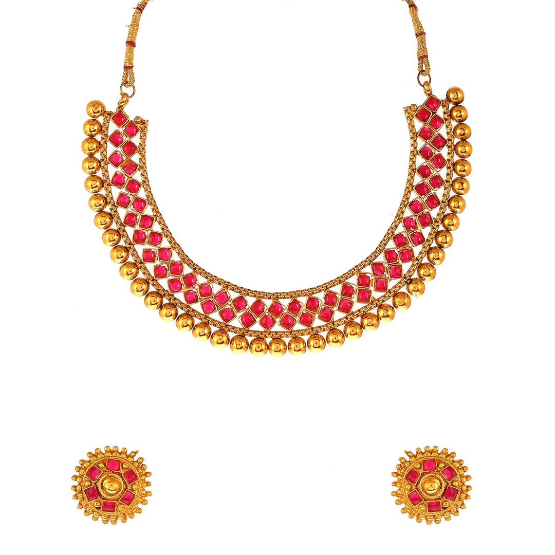 Red Choker Necklace Set | Gold-Plated Red Choker Necklace Set