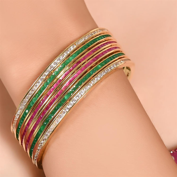 Gold-Plated CZ Traditional Bangles Set | Beautiful CZ/AD Gold Bangles - Red Green White Set