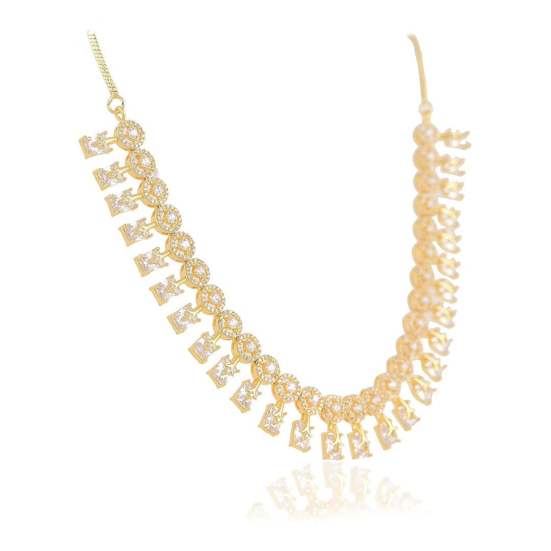 Gold Plated CZAD Jewelry Set: Necklace and Earrings | American Diamond CZAD Gold Plated Designer Jewelry Set