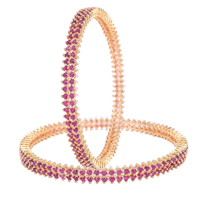Gold-Plated Bangles Set for Special Occasions | Gold Plated American Diamond CZ Red Ruby Bangles Set