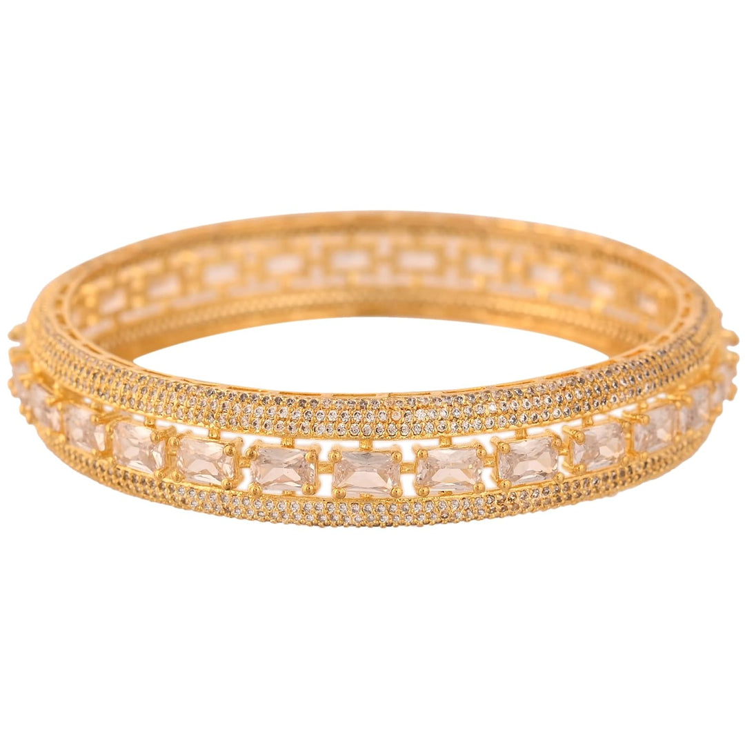 18K Gold Plated CZ Bangles Set | Golden Plated White American CZ Diamond Kada Bangles Set