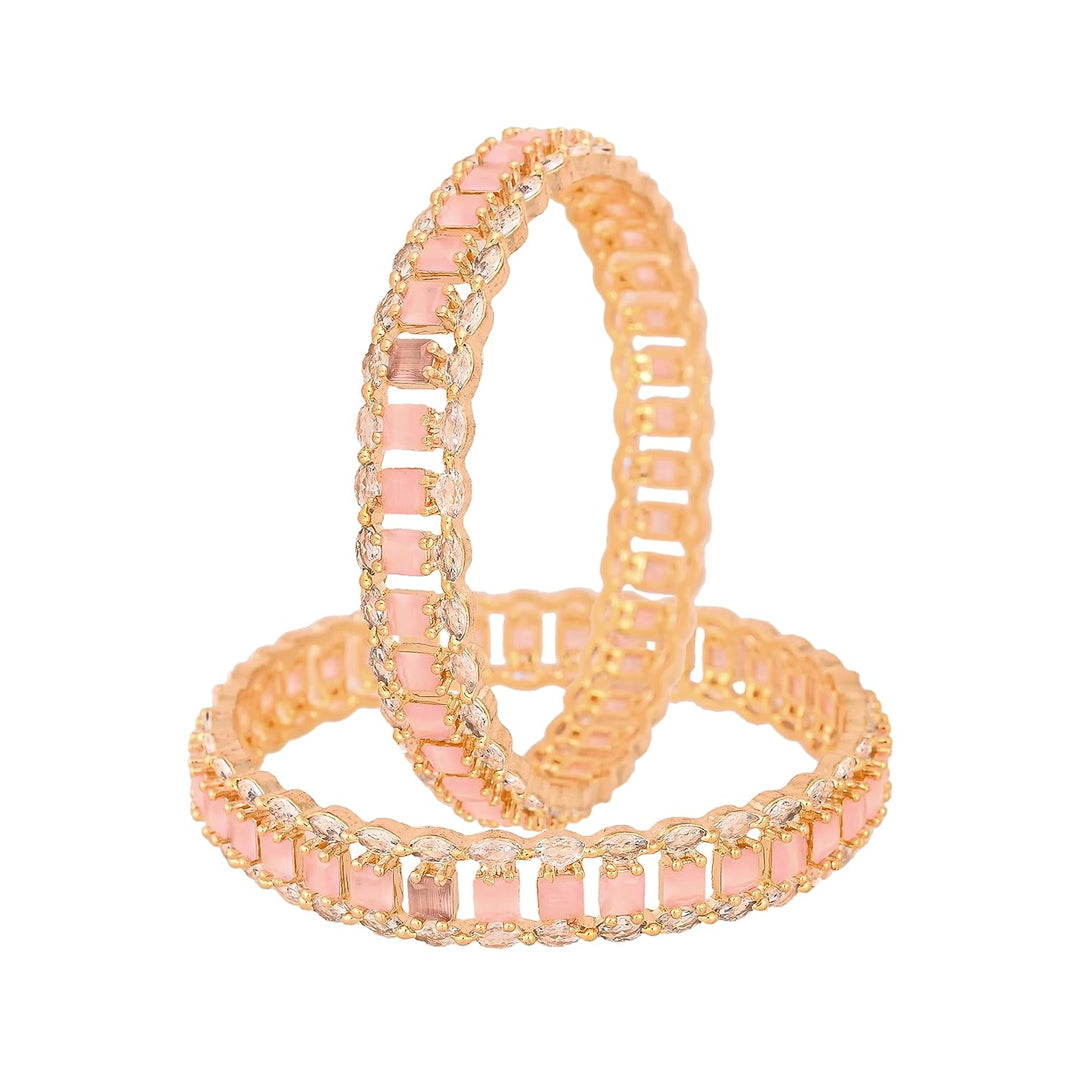 Gold Plated Diamond Bangle Set - Size 2.2 | Micro Gold Plated Stone Bangles - White Pink Mint