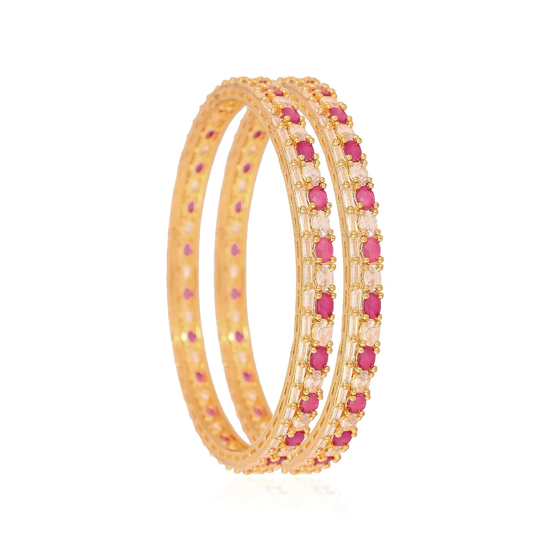 American Diamond Bangles Set | Micro Gold Plated Chudi Bangles - Mint Red White