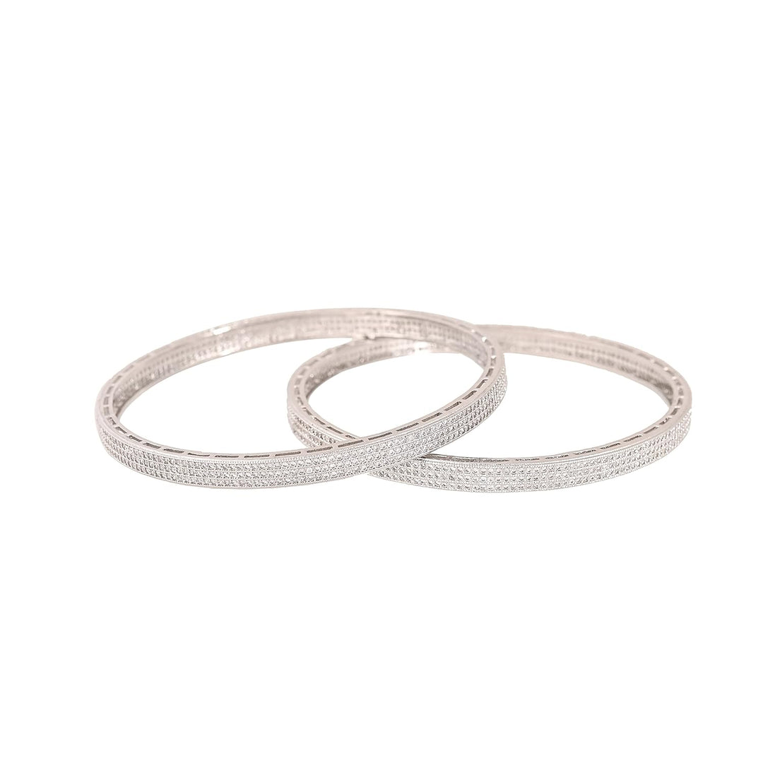 Silver Plated American Diamond Bangles Set | Silver Plated Single Line American Diamond Stone Chudi Bangles Set