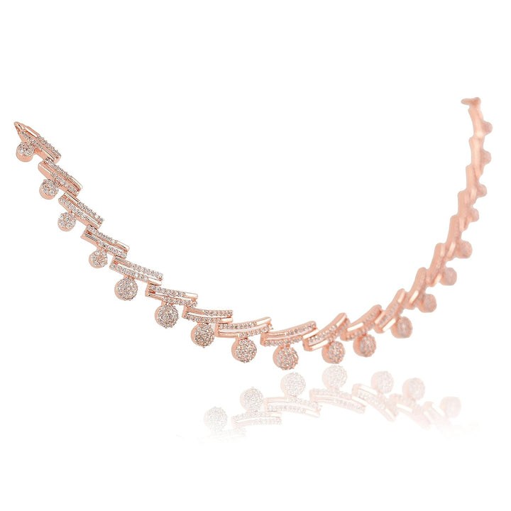 Rose Gold Necklace Set with American Diamond & Cubic Zirconia | American Diamond Necklace Set
