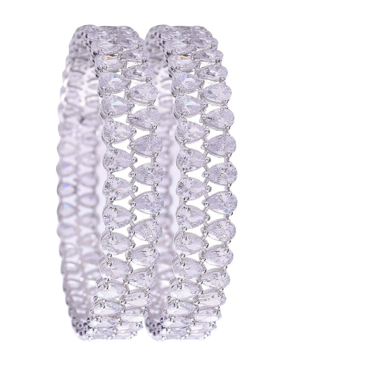 Silver American Diamond Bangle with Swiss CZ Stones | Silver Plated White American Diamond Fashion Bangle Set
