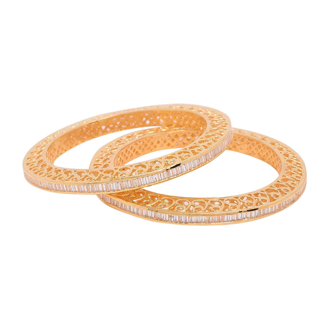 Gold Plated American Diamond Designer Bangle - Elegant Wedding Jewelry | Gold Plated White Baguettes American Diamond Designer Kada Bangle