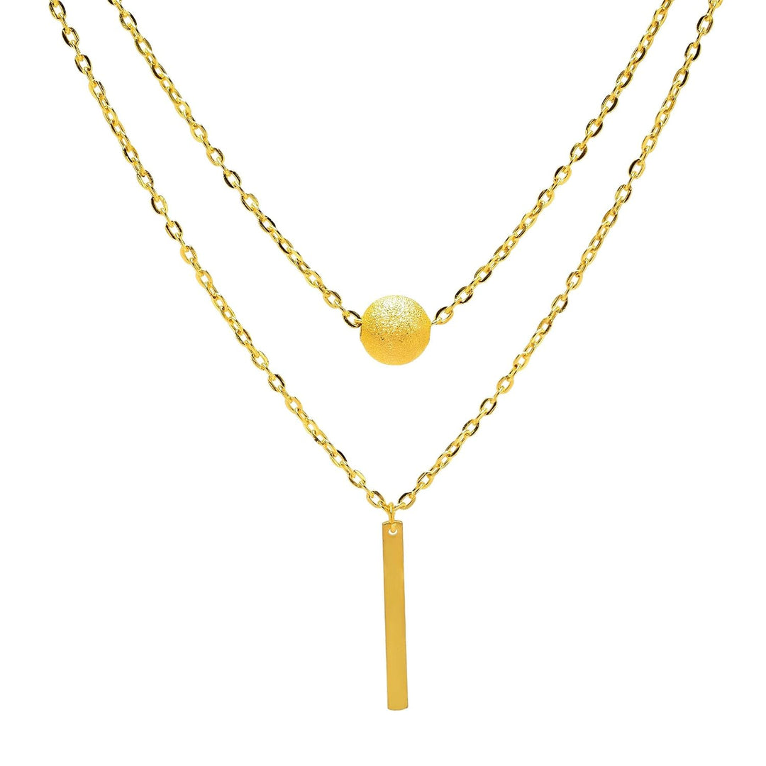 Layered Chain Necklace with Golden Pendant | Golden Ball and Drop Bar Pendant Layered Chain