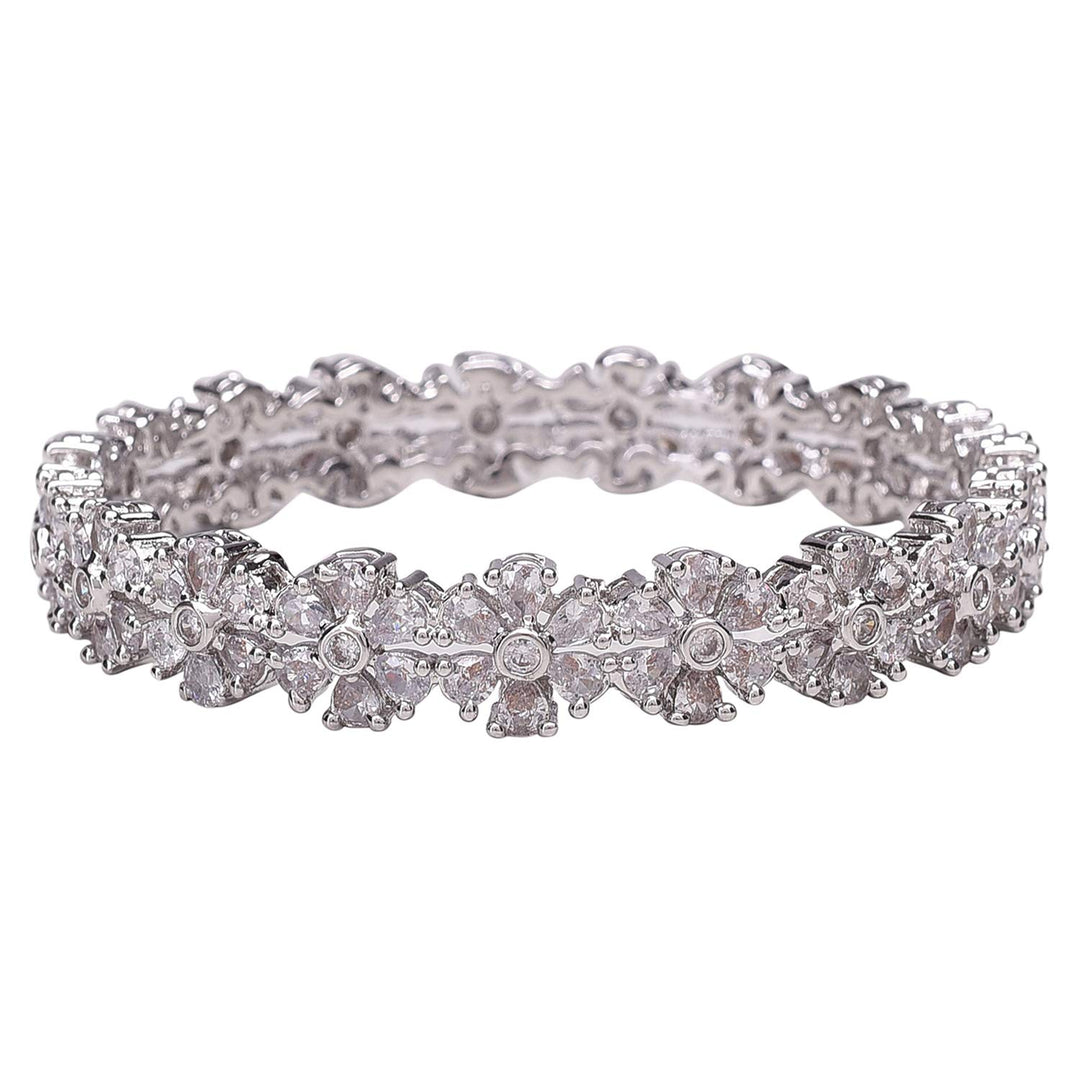Silver Plated CZ Bangles - Elegant for Weddings | Silver Plated CZ American Diamond White Bangles