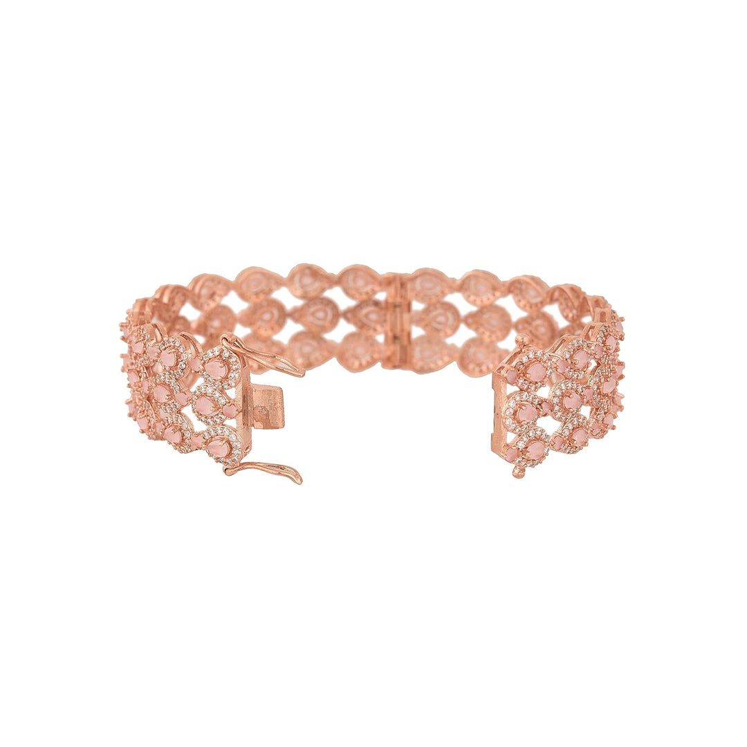 Rose Gold Plated Kada Bracelet with Diamond Stones | Gold Plated American Diamond Single Piece Openable Kada Bracelet