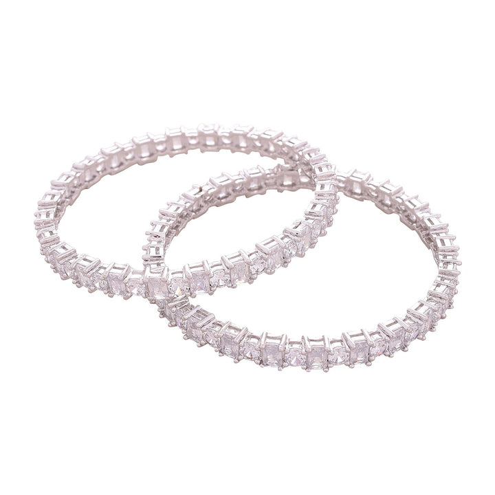 Silver Plated Bangles Set with Cubic Zirconia | Silver Plated American Diamond CZ Bangles Set