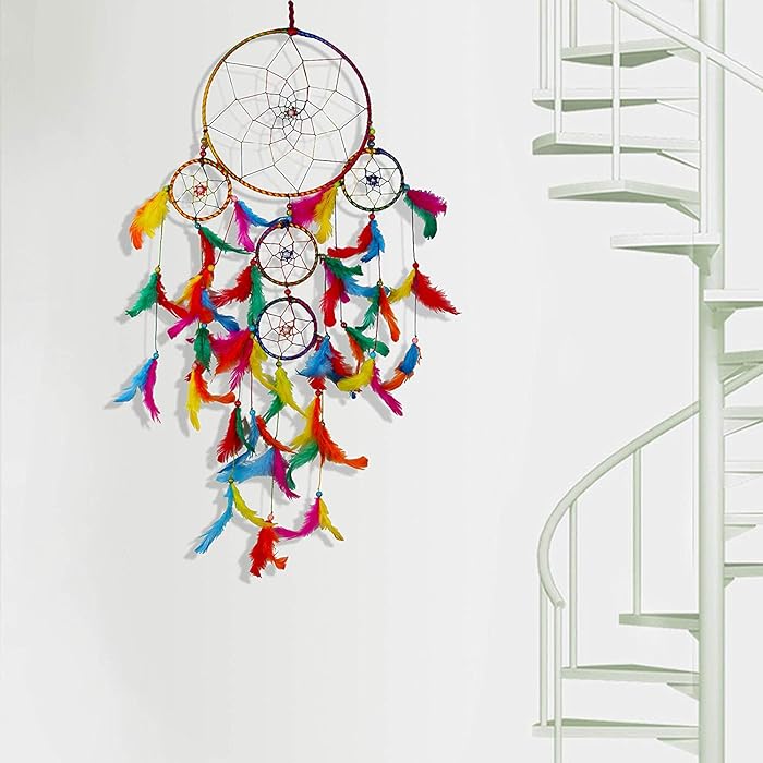 Indian Dreamcatcher Combo | Ying-Yang Concept Metal & Feather Dreamcatcher Combo (Big Blue-Big Multi)
