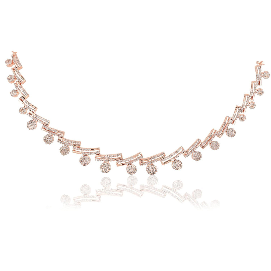 Rose Gold Necklace Set with American Diamond & Cubic Zirconia | American Diamond Necklace Set