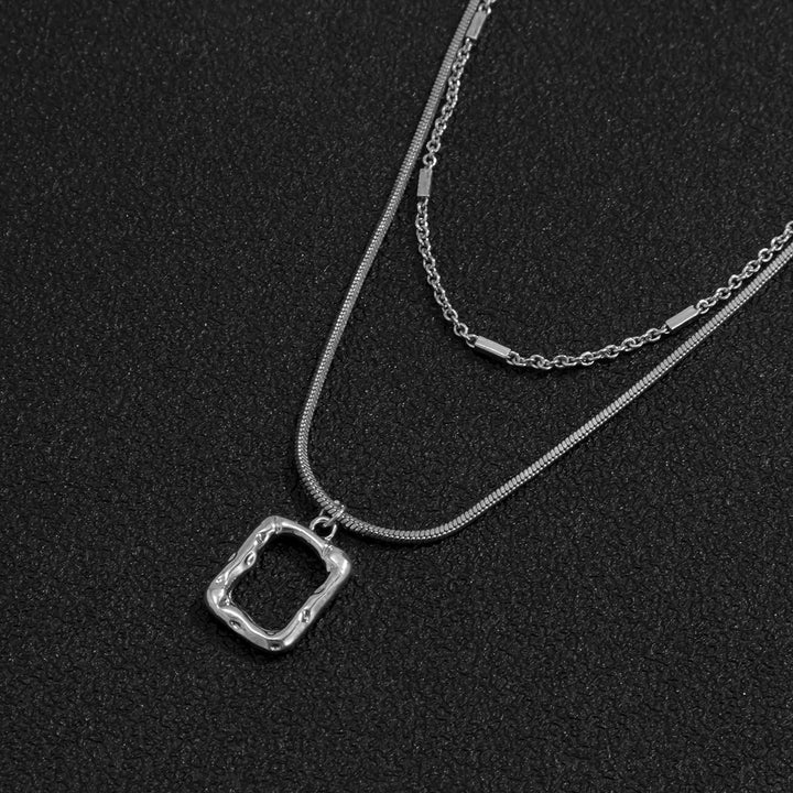 Double Layering Gothic Chain with Pendant | Silver Punk Double Layering Gothic Chain with Square Pendant