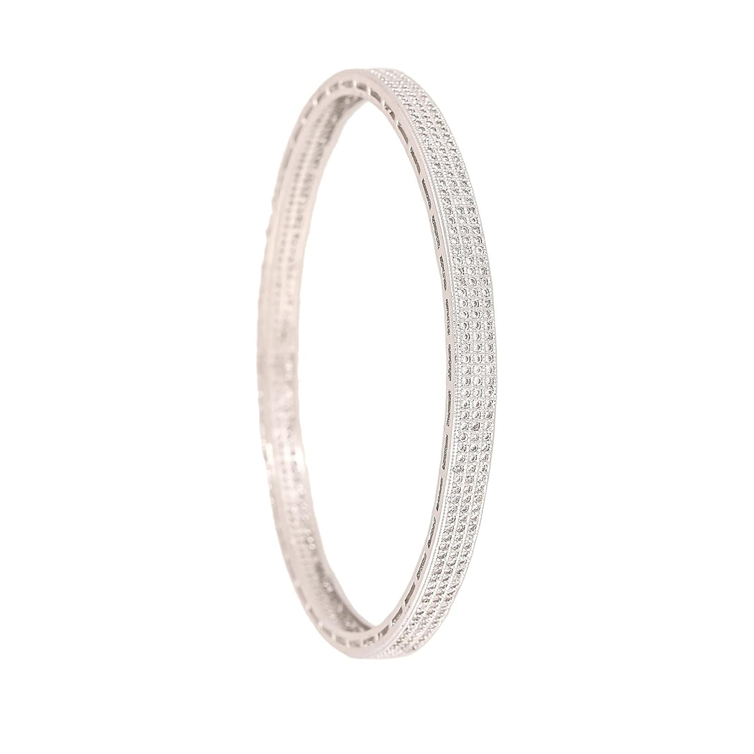 Silver Plated American Diamond Bangles Set | Silver Plated Single Line American Diamond Stone Chudi Bangles Set