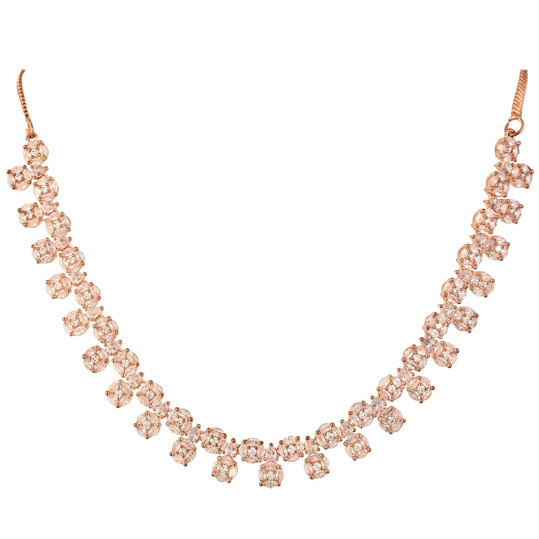 Rose Gold Necklace Set with CZ Stones | Rose Gold Plated American Diamond Necklace Set