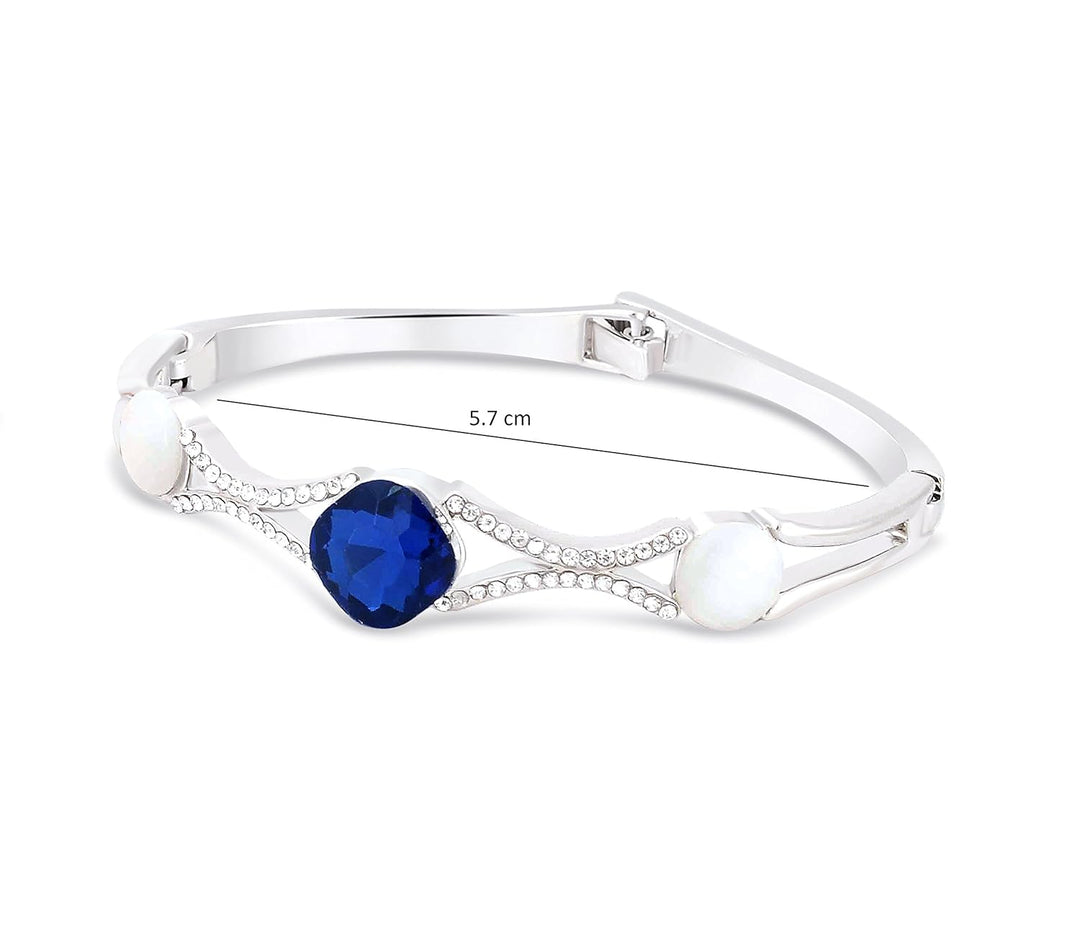 Silver Blue Crystal Bracelet | Silver Plated Blue Crystal Studded Bracelet For Women