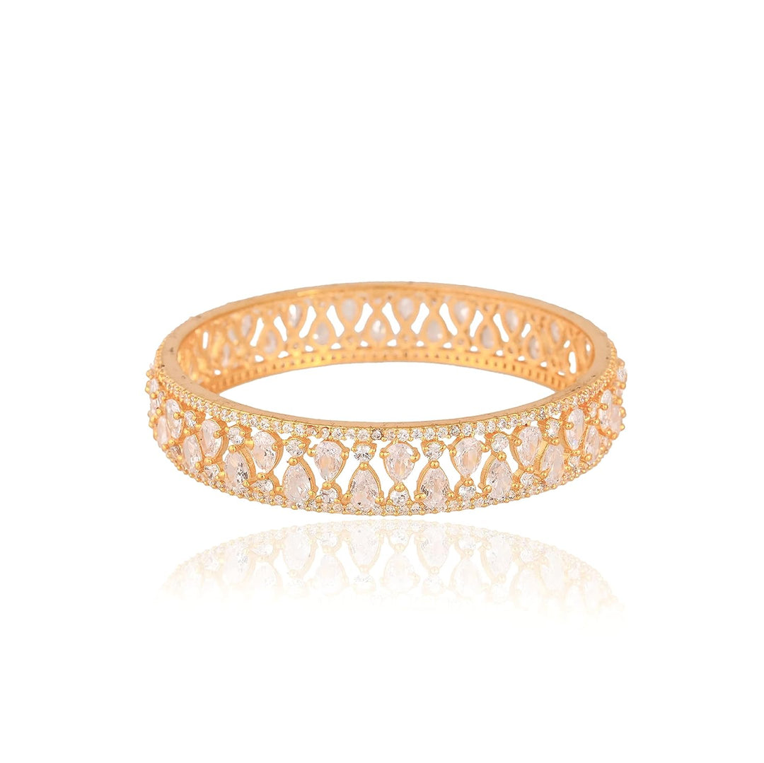 Gold Plated Chuda Bangles Set with American Diamond Stones | Gold Plated White American Diamond Stones Bangles Set