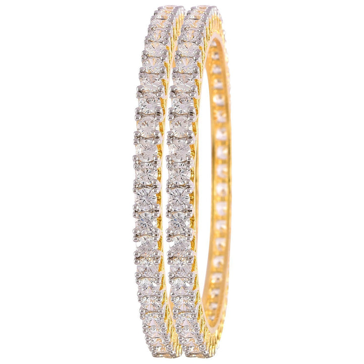 Swiss Cubic Zirconia Bangle Set for Women and Girls | Traditional CZ Bangle Set - Gold Tone RV785