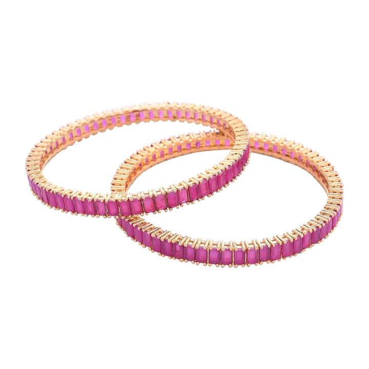 Red Ruby Bangles Set - Gold Plated with CZ Diamonds | American Diamond Studded Gold Plated Red Ruby Bangles Set