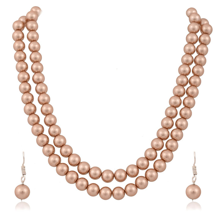 Imitation Pearl Double Strand Necklace Set with Earrings | Double Strand Imitation Pearl Set - Timeless Beauty