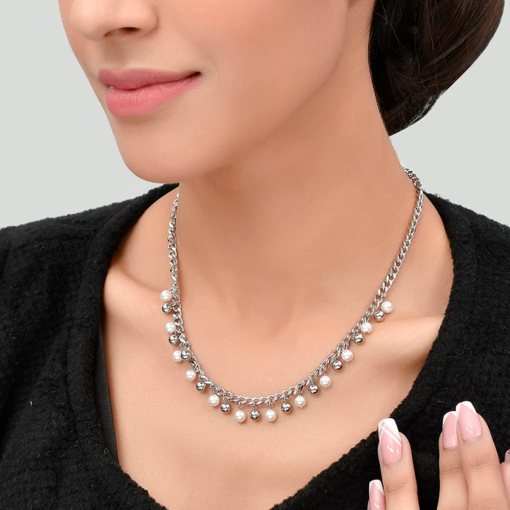 Pearls Silver Chain Necklace | Pearls Embellished Silver Chain