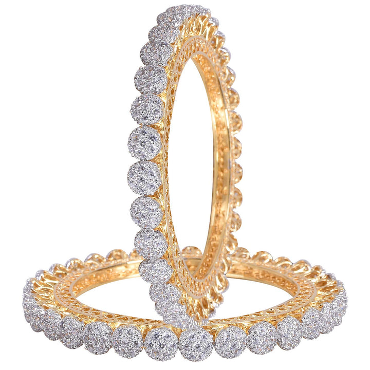 Gold Plated Brass Bangles with Swiss Cubic Zirconia | American Diamond Gold Plated CZ Diamond Pacheli Kada Bangles