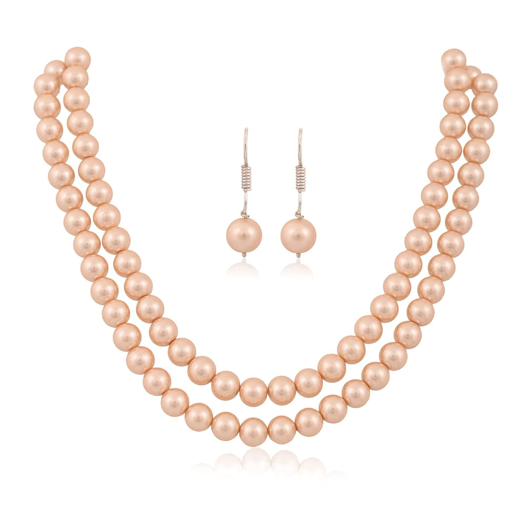 Imitation Pearl Double Strand Necklace Set with Earrings | Double Strand Imitation Pearl Set - Timeless Beauty