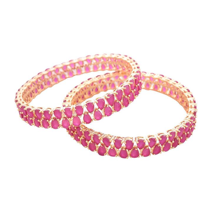 Gold-plated CZAD Bangles Set with Ruby Diamonds | Gold Plated CZAD Traditional Bangles Set (RVA530R)