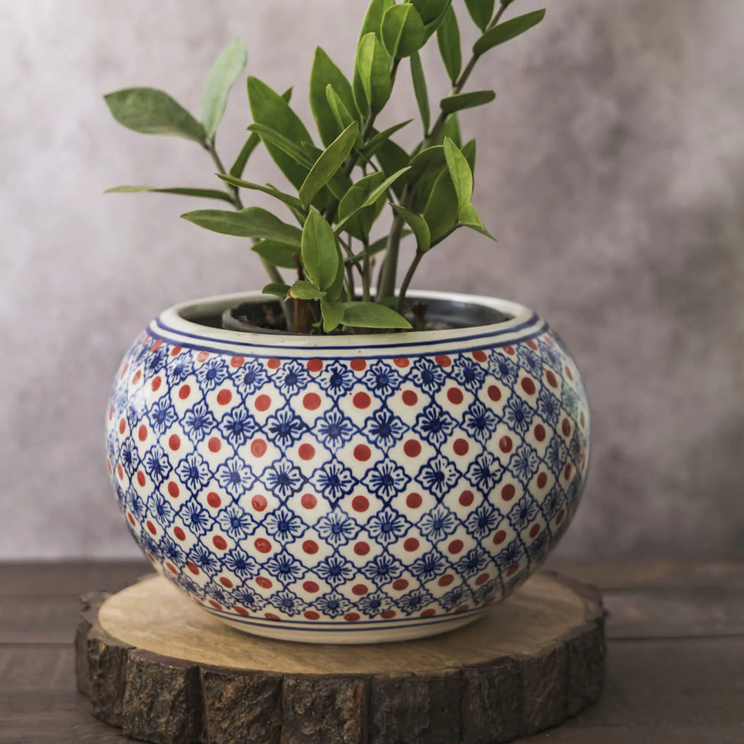 Ceramic Garden Pot with Brown and Blue Pattern | Brown & Blue Pattern Big Planter Pot