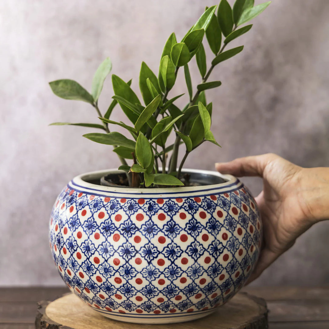 Ceramic Garden Pot with Brown and Blue Pattern | Brown & Blue Pattern Big Planter Pot