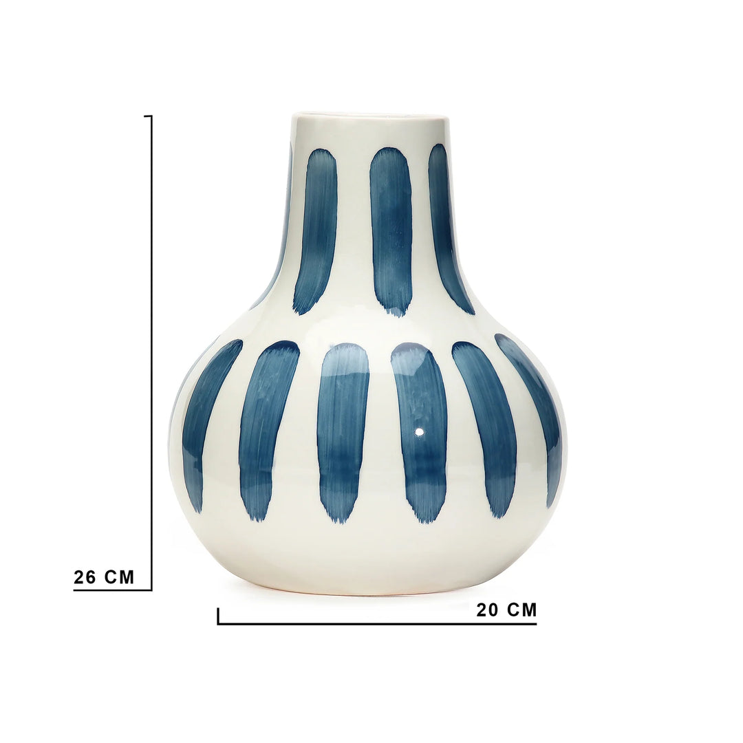 White Ceramic Vase with Blue Capsule Figures | Handmade Ceramic Bottle Vase - Blue
