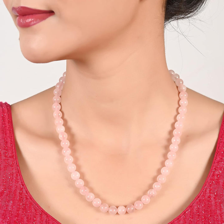 Light Pink Jade Beads Necklace - Elegant and Versatile | Jade Stone Single Line Necklace - Elegant Pink Beads