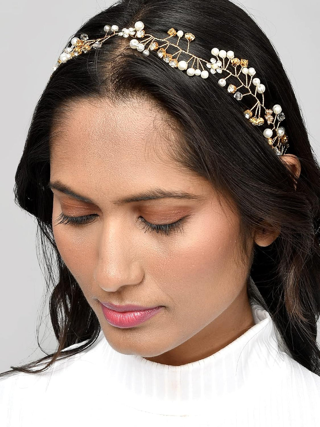 Wedding Headband - Adjustable and Lightweight | Golden Pearls Wedding Headband