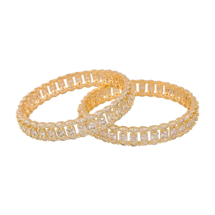 Gold Plated Diamond Bangle Set - Size 2.2 | Micro Gold Plated Stone Bangles - White Pink Mint