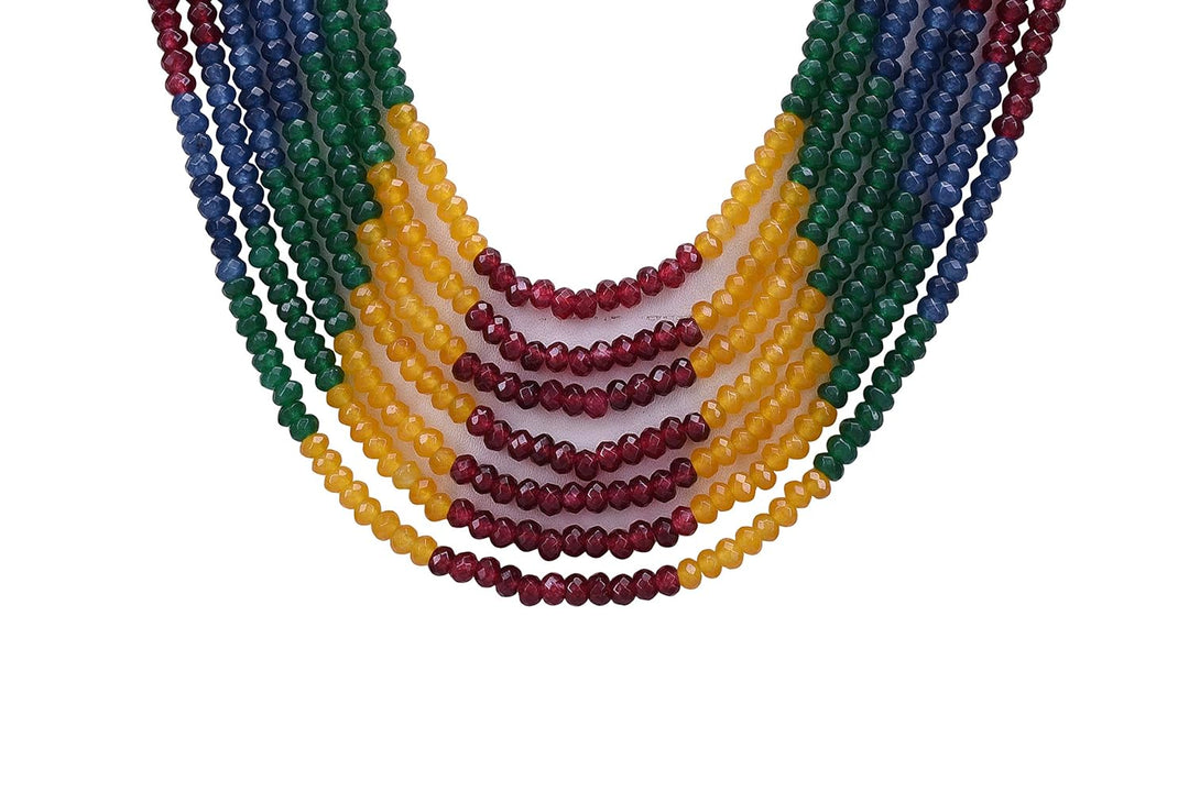 Multicolor Onyx Stone Beads Necklace | Eternal Elegance Seven-Layer Multi-Colour Onyx Stone Beads Necklace