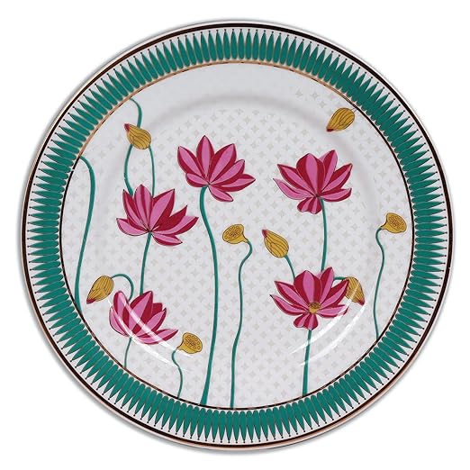 11-inch Floral Ceramic Plate with 24K Gold Accents | Wall Hanging Floral Ceramic Plate 11" - Multi Color
