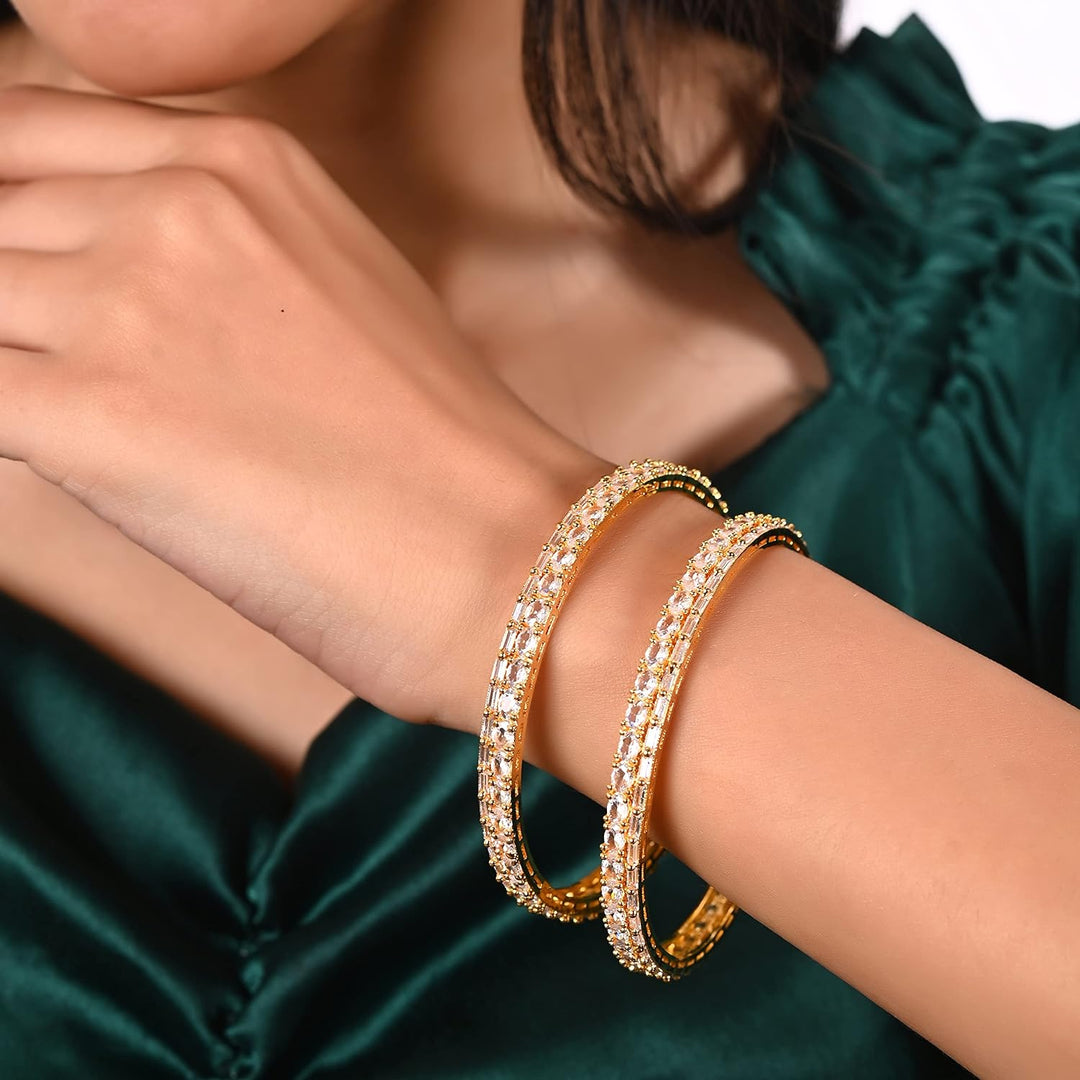 American Diamond Bangles Set | Micro Gold Plated Chudi Bangles - Mint Red White