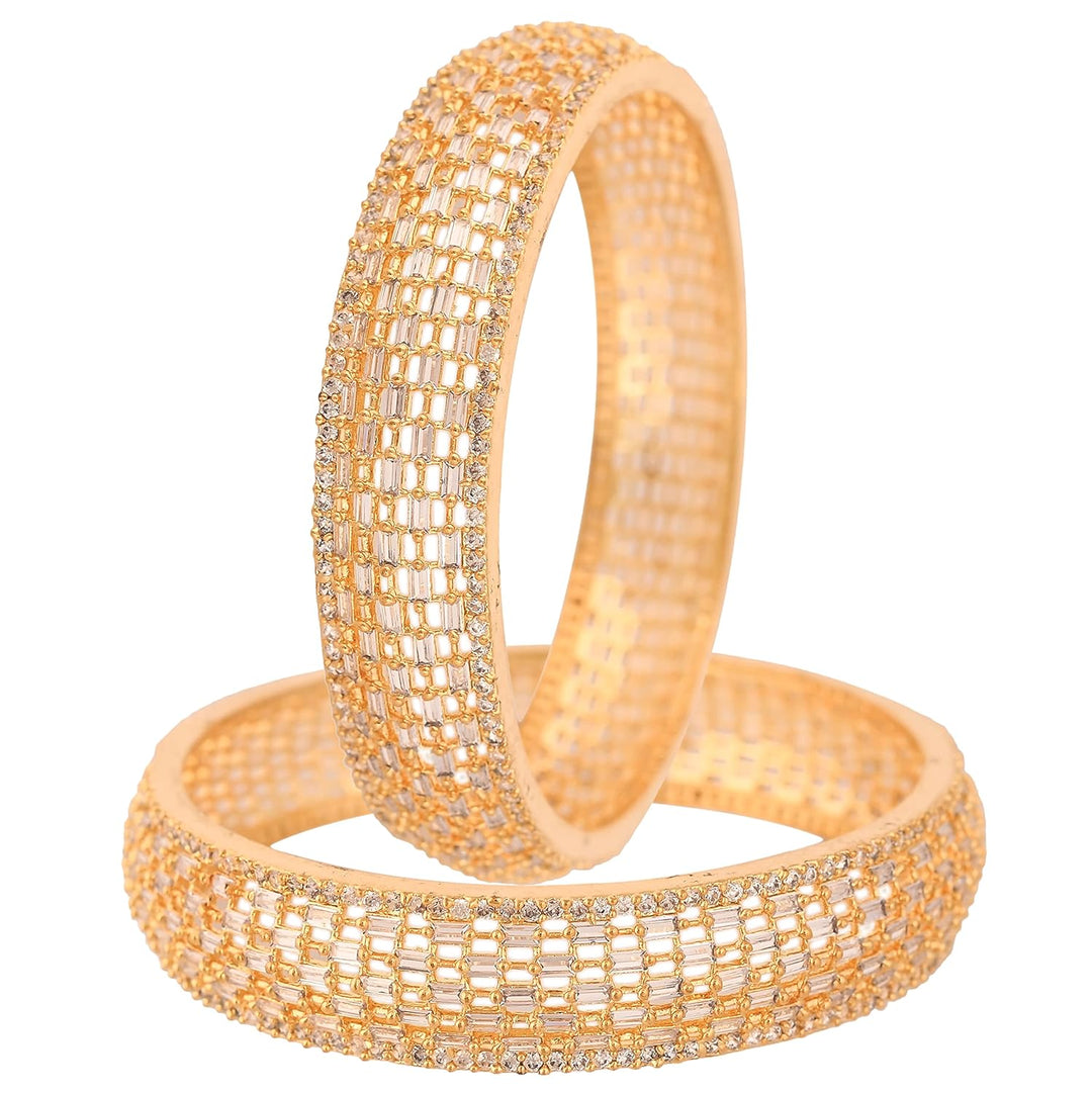 Gold-Plated CZ Bangles Set for Special Occasions | Gold Plated White American Diamond CZ Baguette Bangles Set