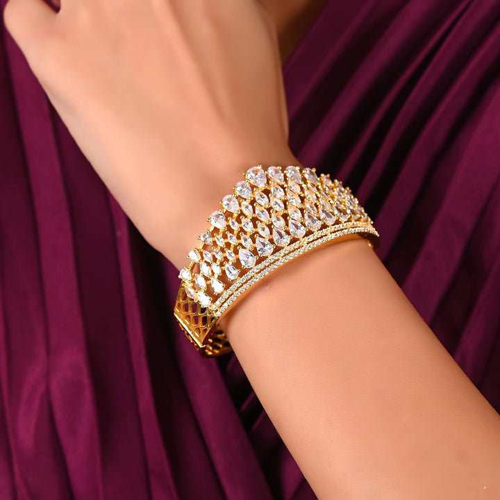 Openable Rose Gold Hand Bracelet with CZ Stones | Rose Gold Crown Design Bracelet - Stylish Handwear