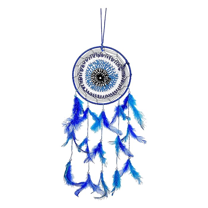 Blue Evil Eye Dream Catcher | Beautiful Circle Evil Eye Dream Catcher (6-Inch)- Positive Dreams with Blue Feather