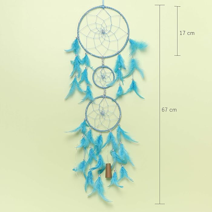 Handmade Dream Catcher - Home Decor | Blue Feather Dream Catcher with Lights (17cm)