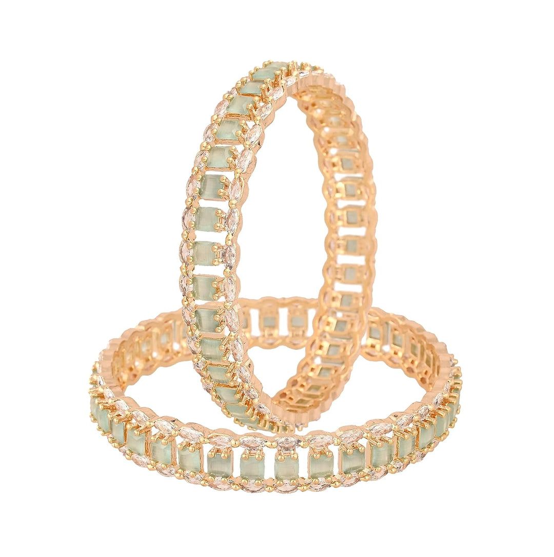 Gold Plated Diamond Bangle Set - Size 2.2 | Micro Gold Plated Stone Bangles - White Pink Mint