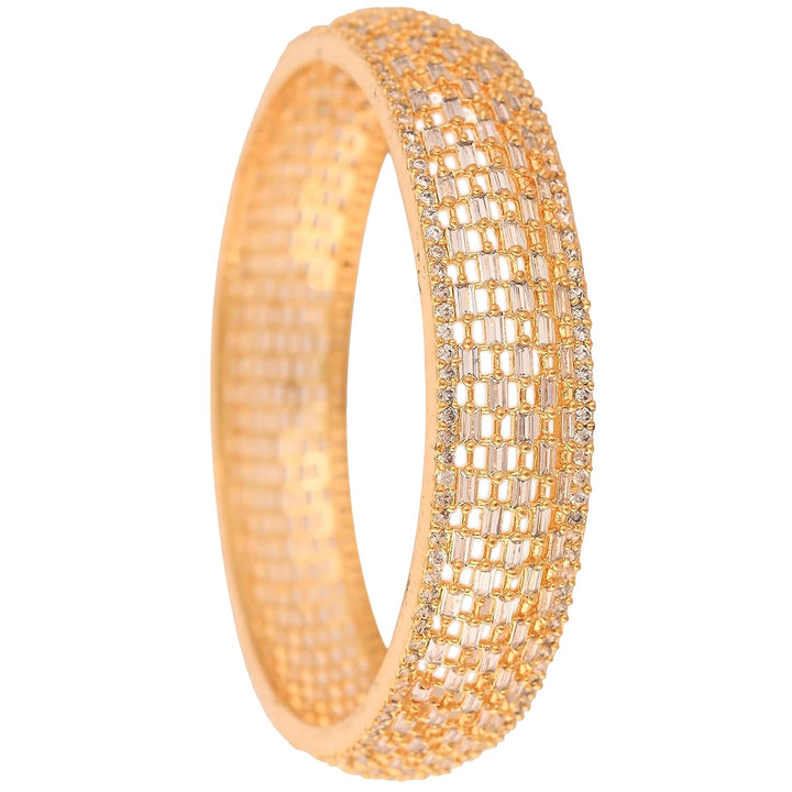 Gold-Plated CZ Bangles Set for Special Occasions | Gold Plated White American Diamond CZ Baguette Bangles Set