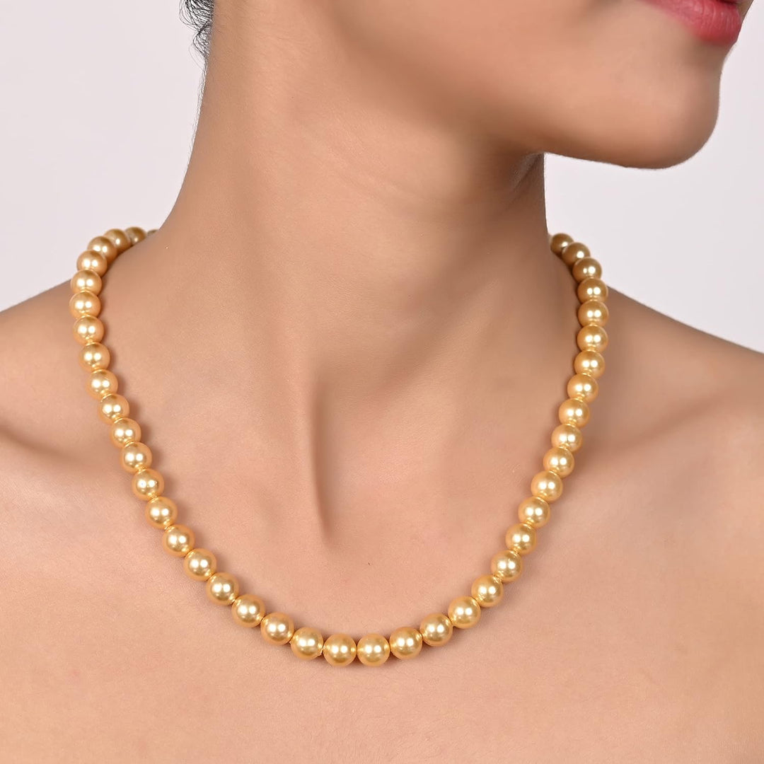 8mm Round Pearl Necklace | Golden Aura 8mm Round Pearl String Necklace