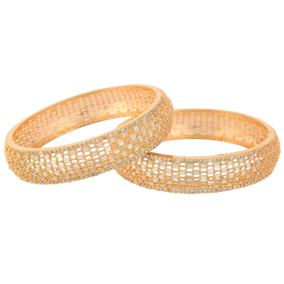 Gold-Plated CZ Bangles Set for Special Occasions | Gold Plated White American Diamond CZ Baguette Bangles Set